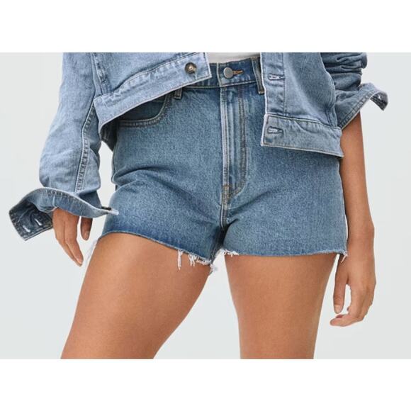 Everlane The Way-High Cut Off Raw Hem Denim Shorts Blue Size 28 NEW - Picture 2 of 10